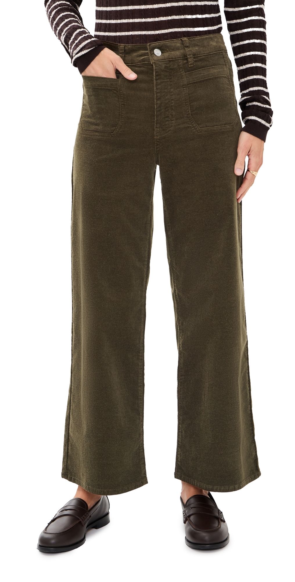 FRAME Le Petite Pixie Slim Corduroy Pants Rich Military 25
