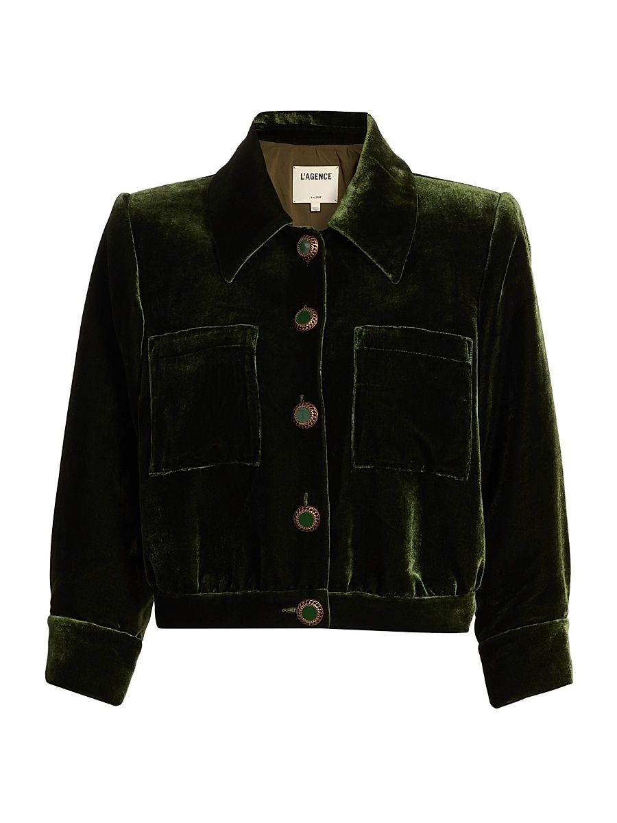Women's Jia Cropped Velvet Jacket - Deep Olive - Size 16