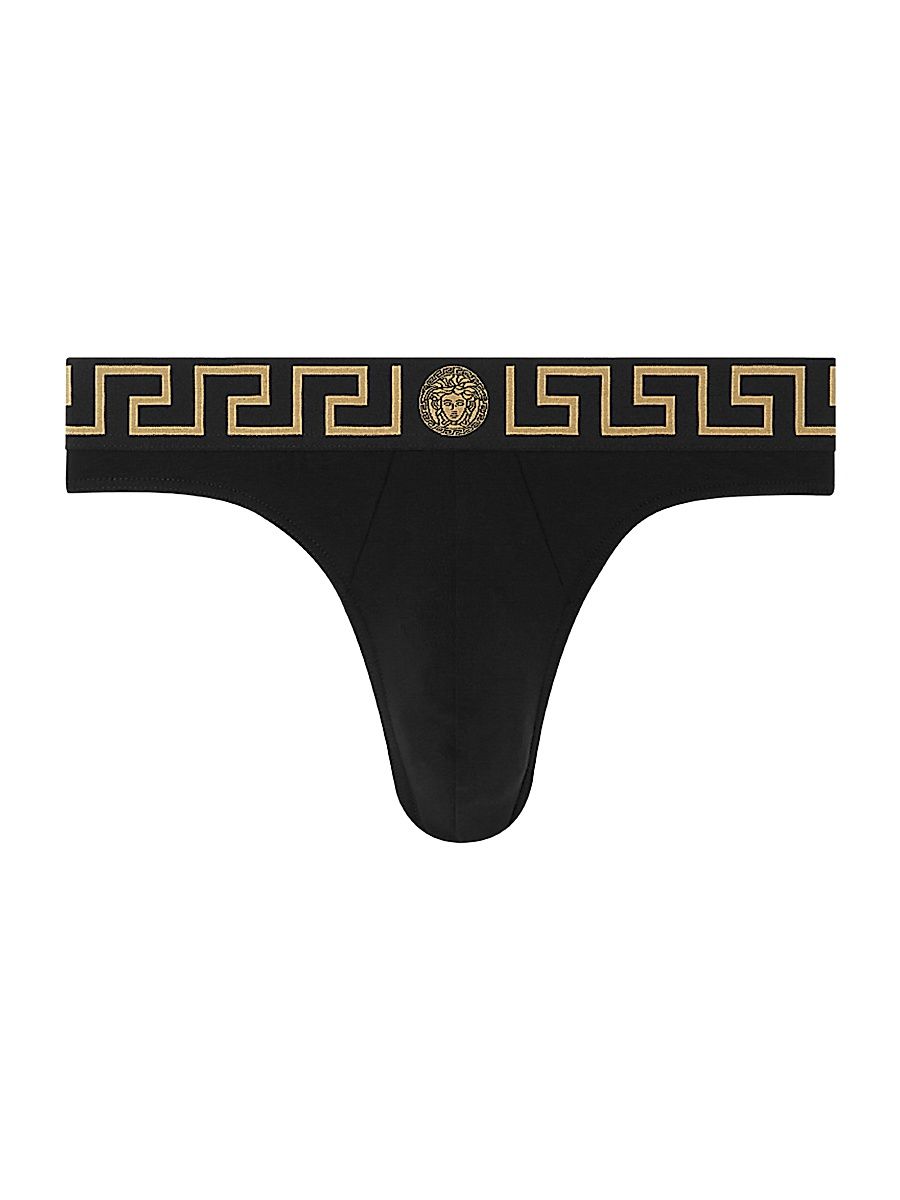 Men's Medusa Stretch-Cotton Briefs - Black Gold Greek Key - Size XXL