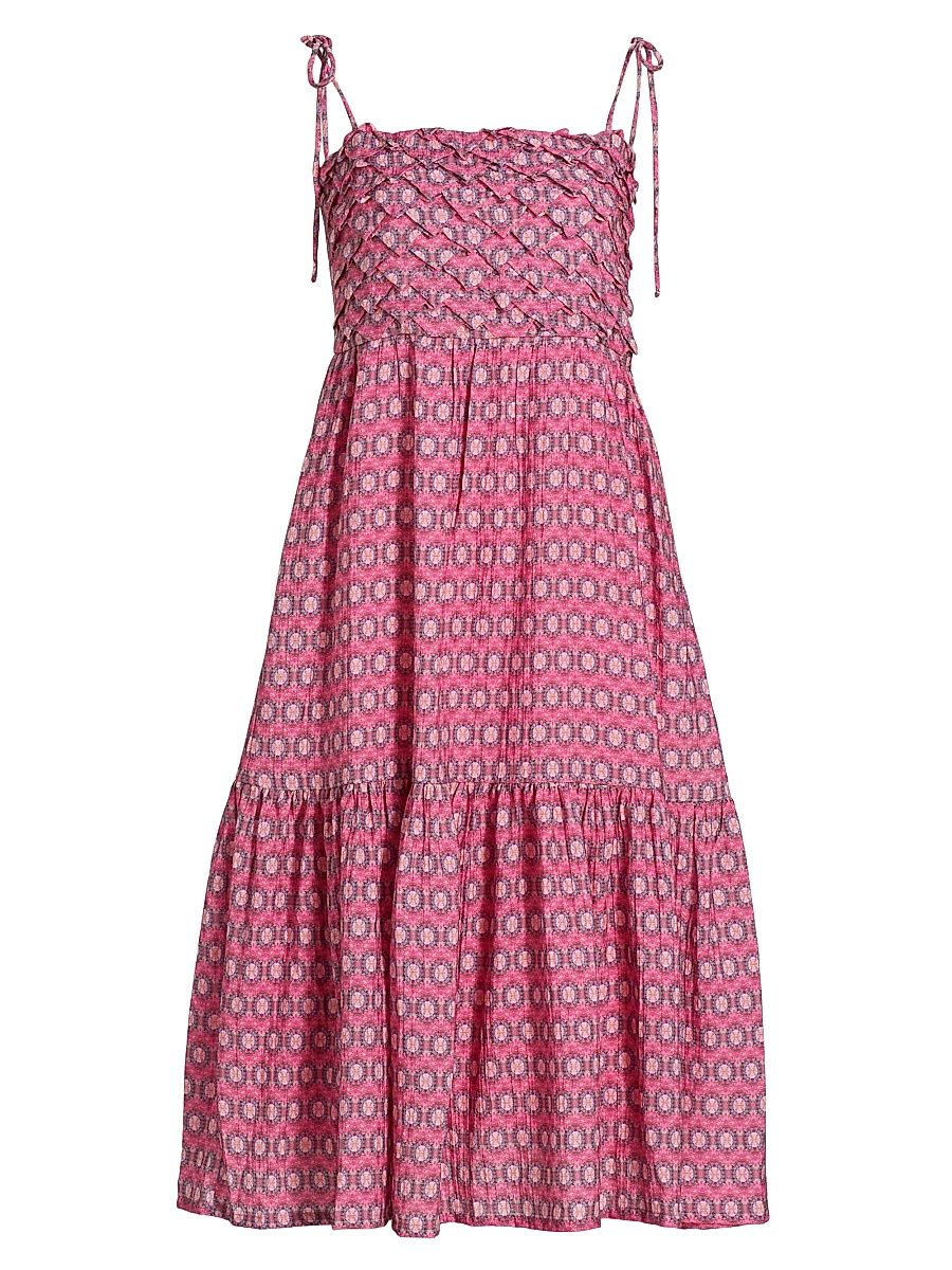 Women's Nora Geometric Textured Midi-Dress - Mini Print Fucsia - Size XL