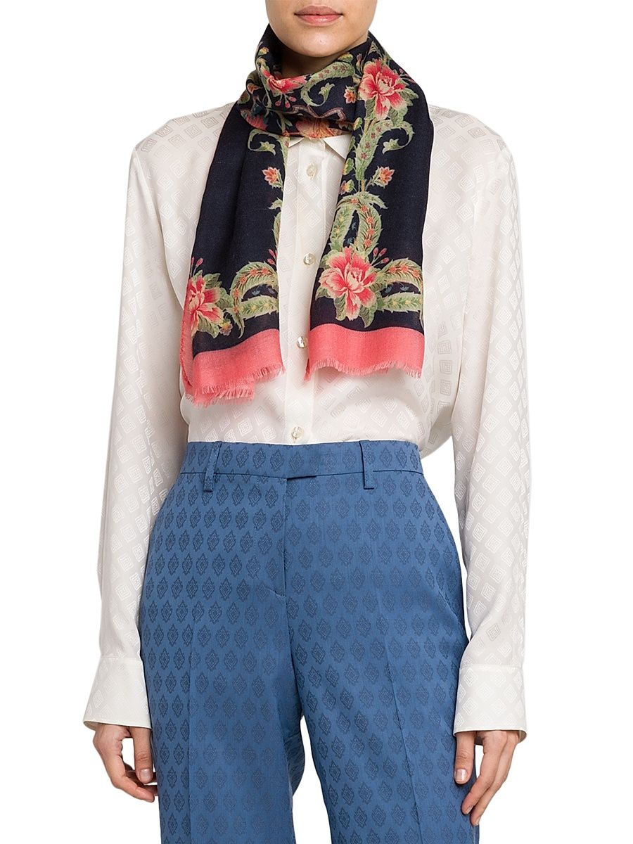 Women's Tosca Floral Wool-Cashmere-Silk Scarf - Black Multi