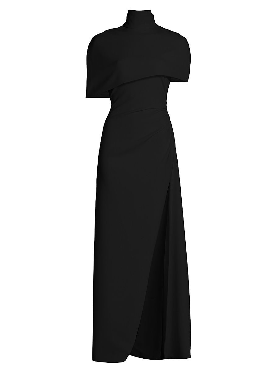 Women's Jersey Capelet Ruched Column Gown - Black - Size 16