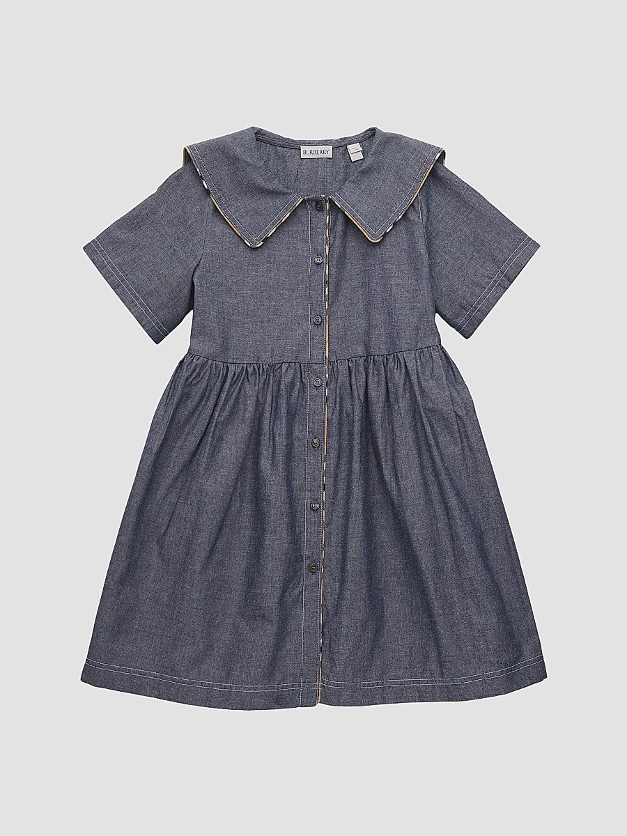 Little Girl's & Girl's Check-Trimmed Chambray Dress - Damson Blue Melange - Size 8