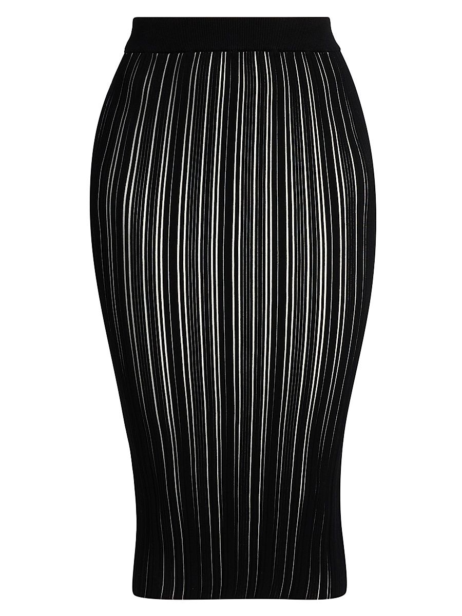 Women's Kalika Rib-Knit Midi-Skirt - Black White - Size Small