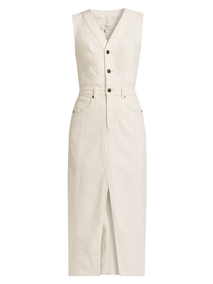 Women's Westwood Stretch Denim Sleeveless Midi-Dress - Vintage Ecru - Size Large