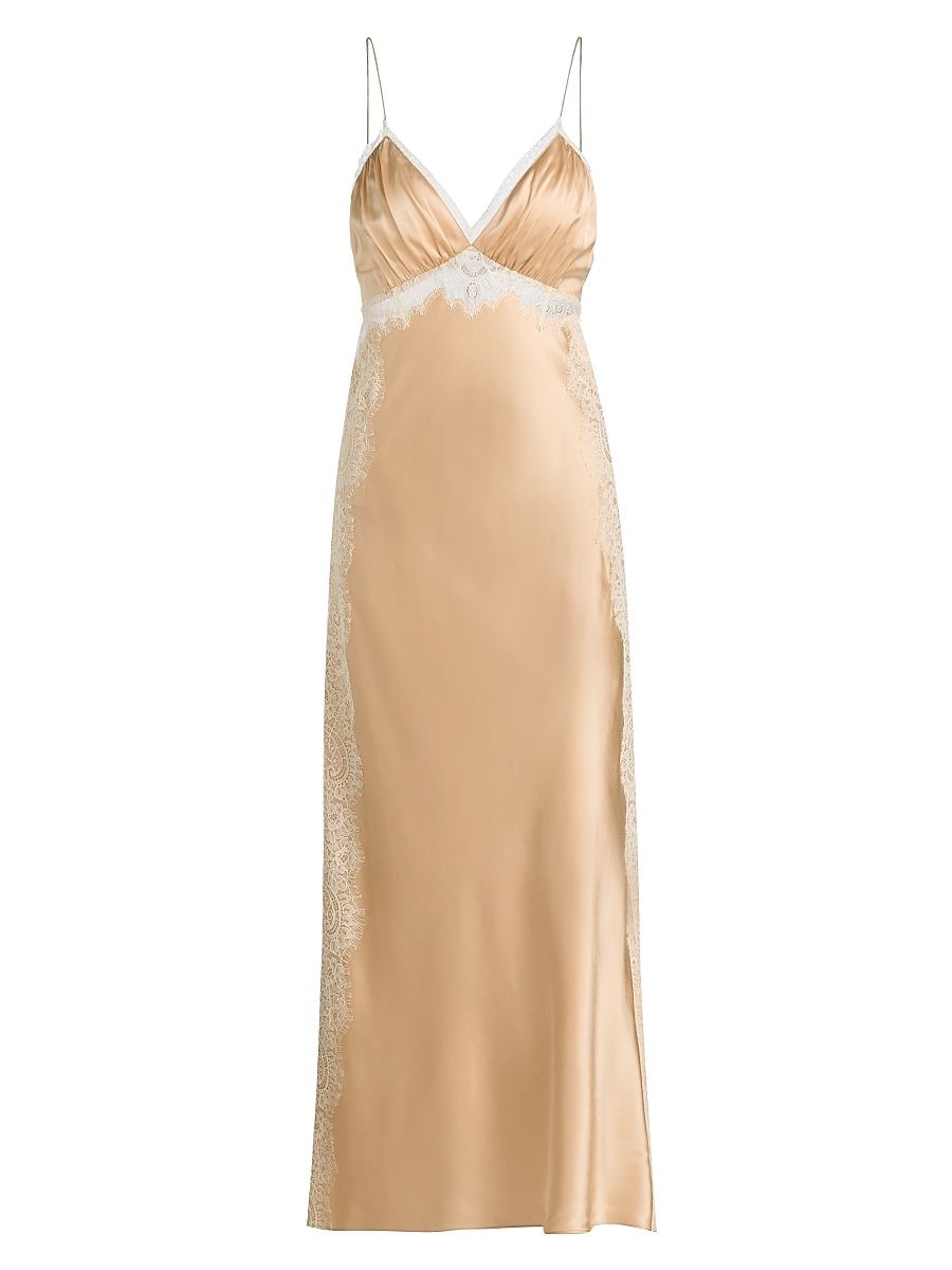 Women's Shia Lace-Trim Silk-Blend Slipdress - Pale Gold - Size 6