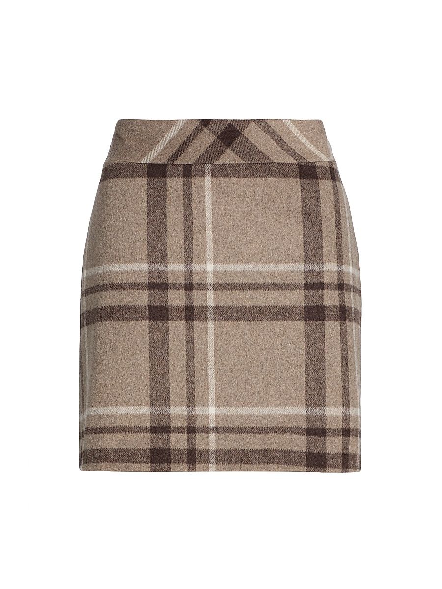 Women's Windowpane Plaid Wool-Blend Miniskirt - Taupe Plaid - Size Large