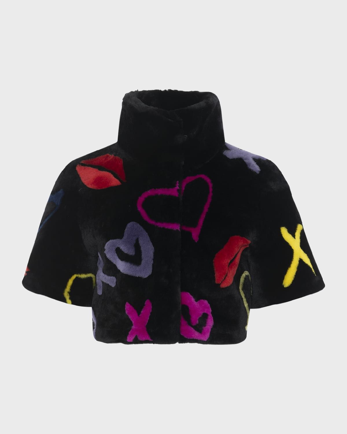 Reversible Lamb Shearling Short-Sleeve Bolero Jacket