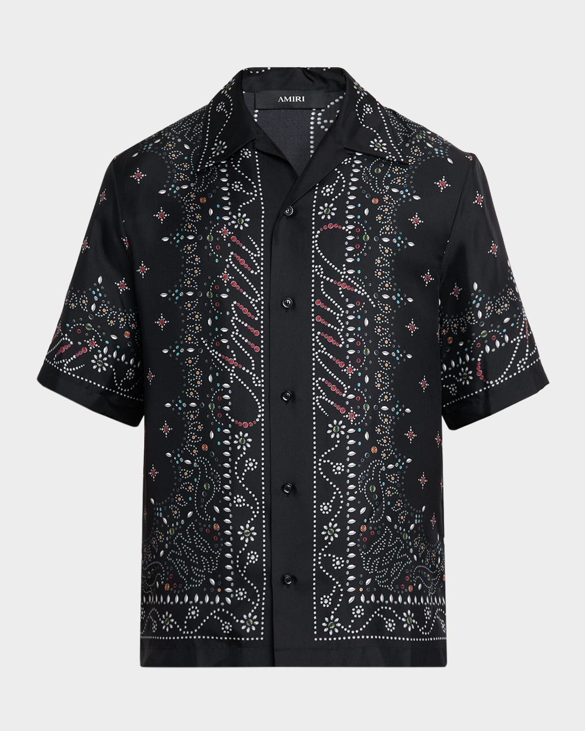 Men & apos;s Silk Crystal Print Bowling Shirt