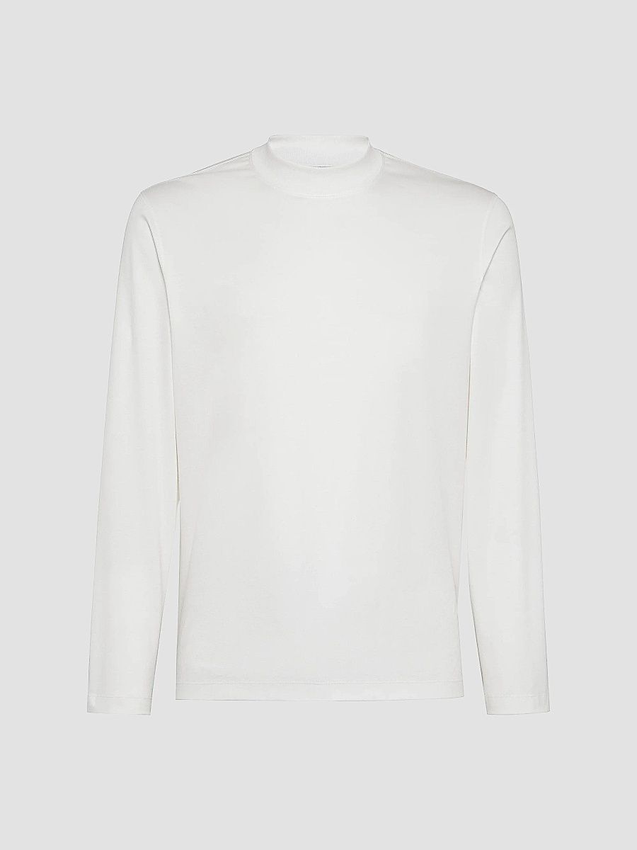 Brunello Cucinelli Men's Cotton Jersey Mock Neck Long Sleeve T-Shirt - Off White - Size XXXXL