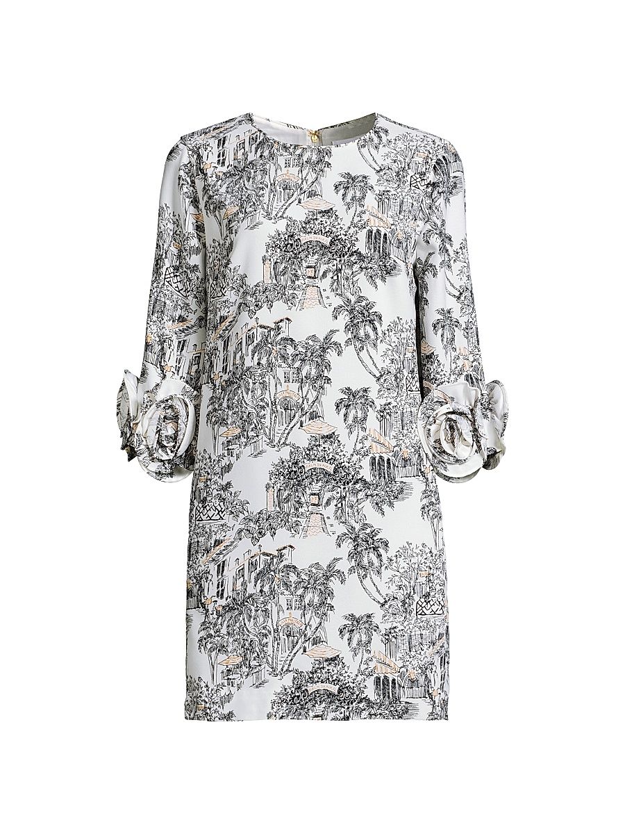 Women's Lu Rosette-Cuff Toile Crêpe Minidress - Coconut Toile - Size 14