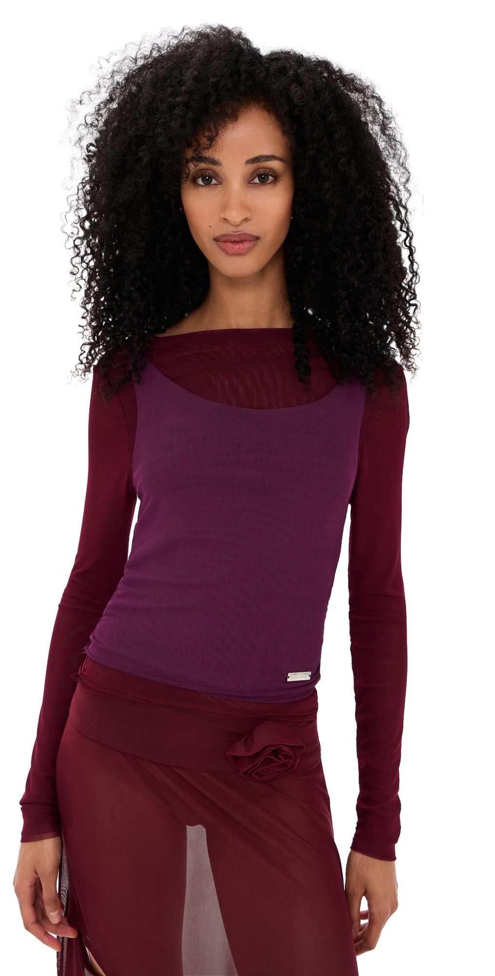 House of Sunny Double Layer Long Sleeve Mesh Top Multi 8