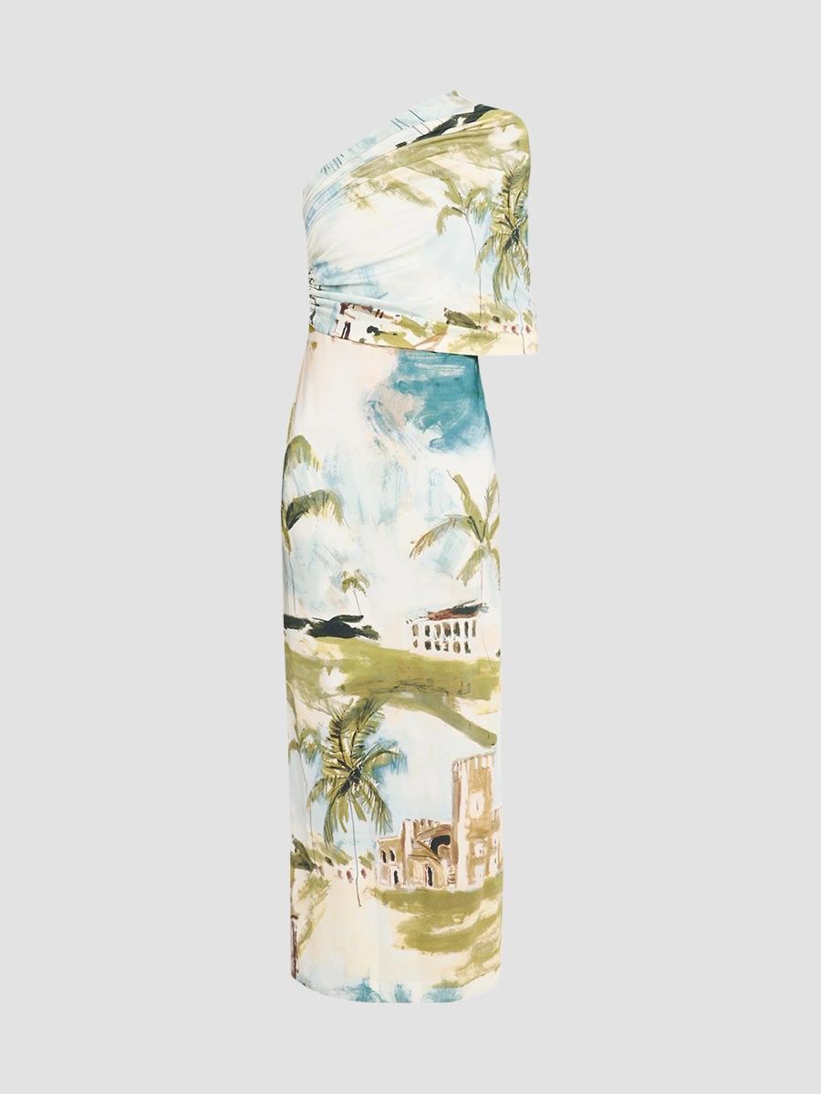 Oscar de la Renta Women's One-Shoulder Draped Jersey Gown - Blue Green - Size 16