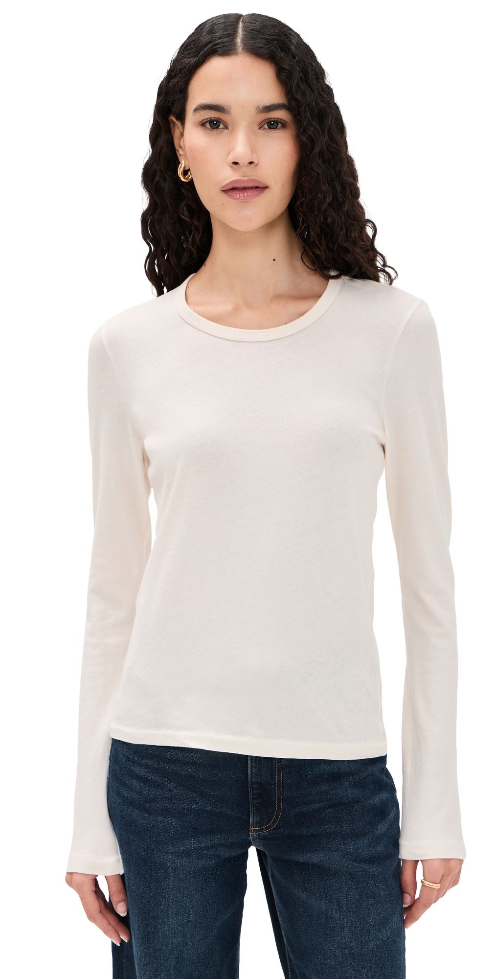 Jenni Kayne Long Sleeve Slim Tee Warm Ivory S