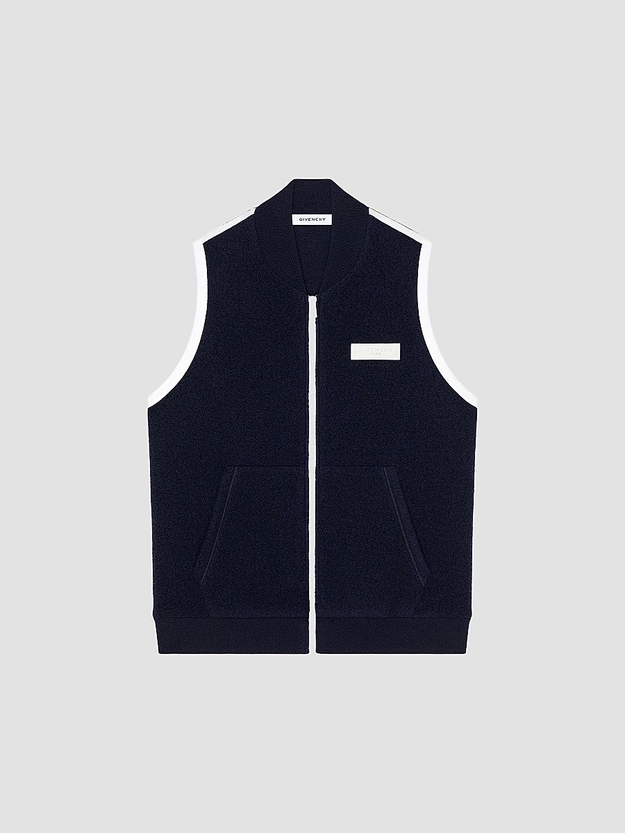Givenchy Men's Sleeveless Fleece Vest Jacket with Gros Grain Detail - Navy - Size XXL