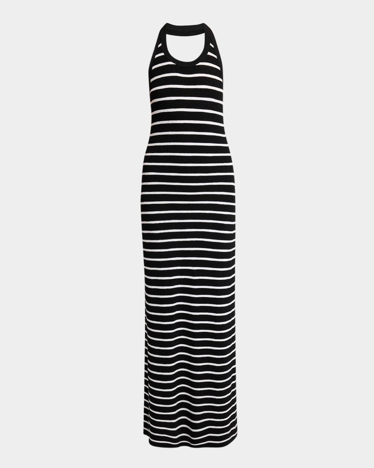 Meryl Striped Matte Viscose Rib Halter Maxi Dress