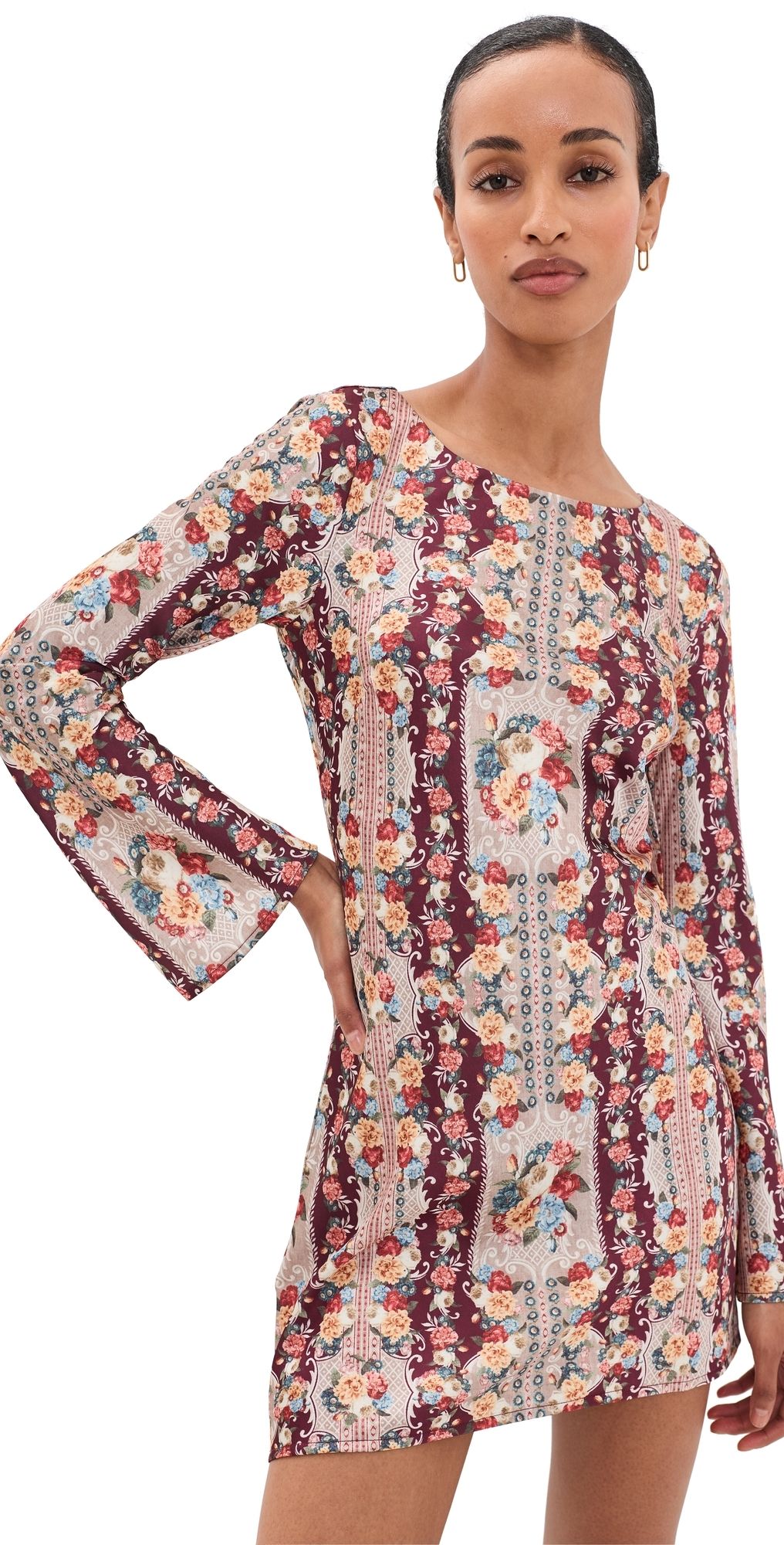 For Love & Lemons Maple Rose Mini Dress Burgundy XL