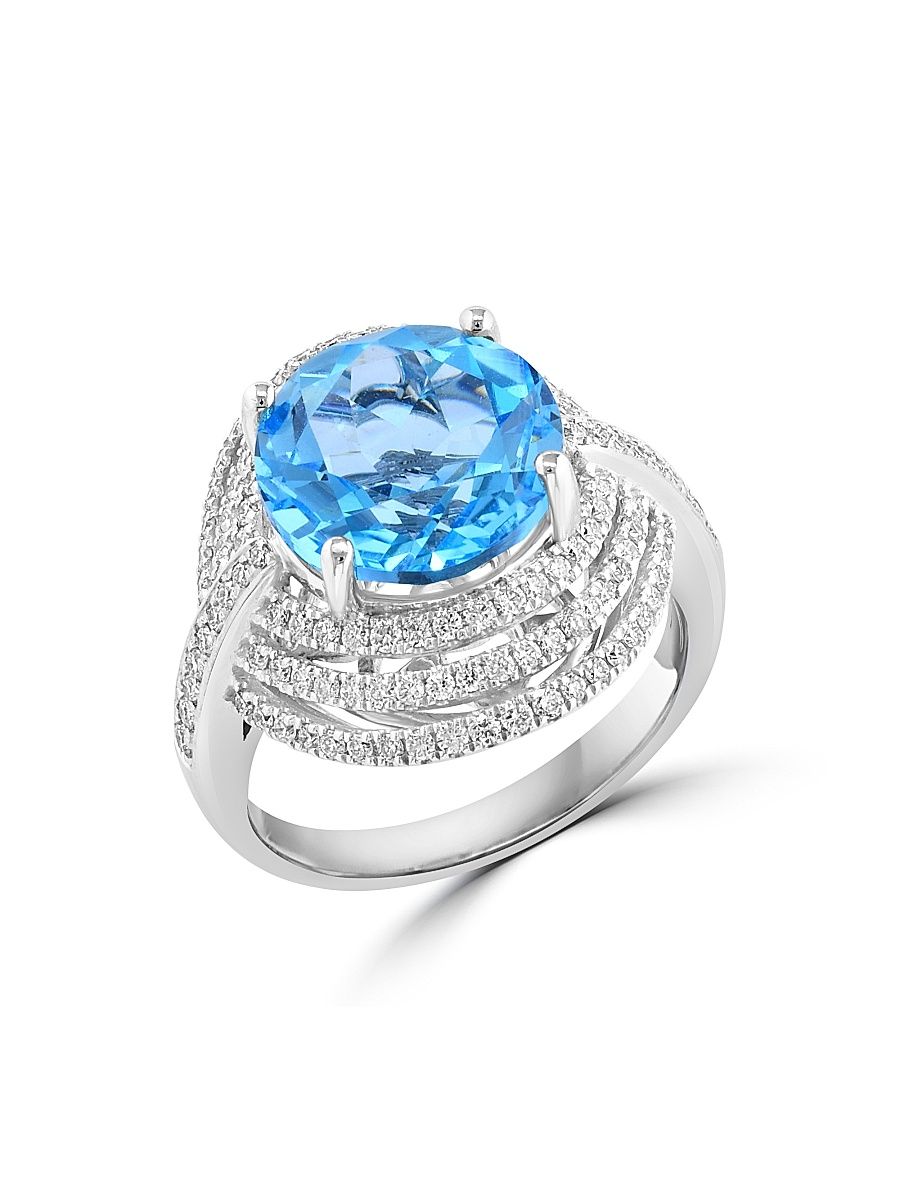 Women's 14K White Gold, Blue Topaz & 0.65 TCW Diamond Ring - White Gold - Size 7
