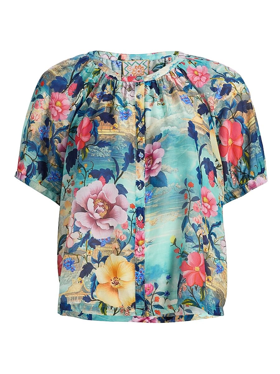 Women's Avah Chemis Floral Button-Front Shirt - Chemis Scarf - Size XL