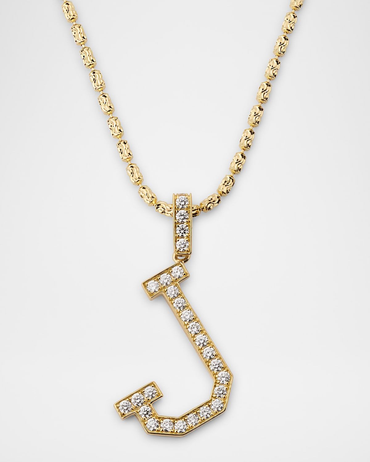 18K Yellow Gold Small Diamond J Necklace, 0.84tcw/18"