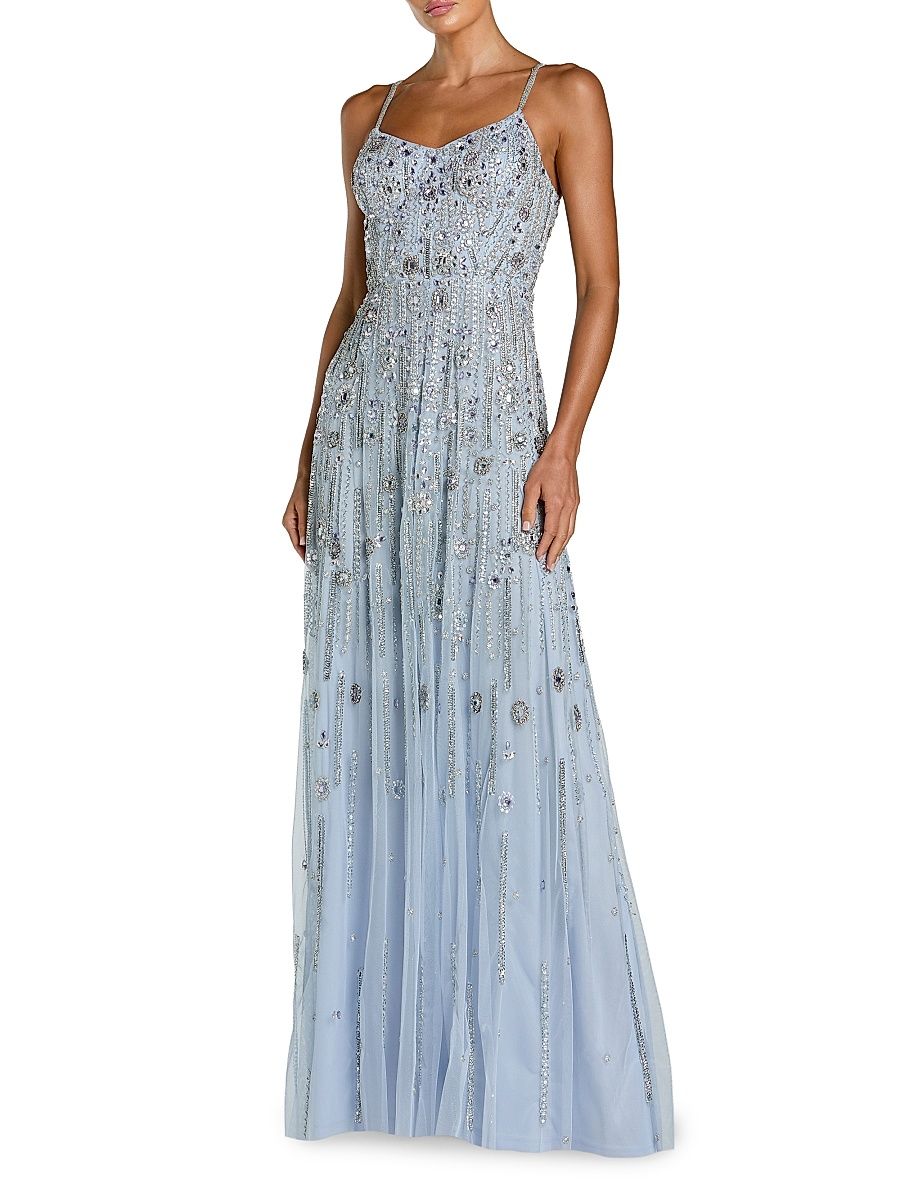 Women's Crystal-Embellished A-line Sleeveless Gown - Powder Blue - Size 4