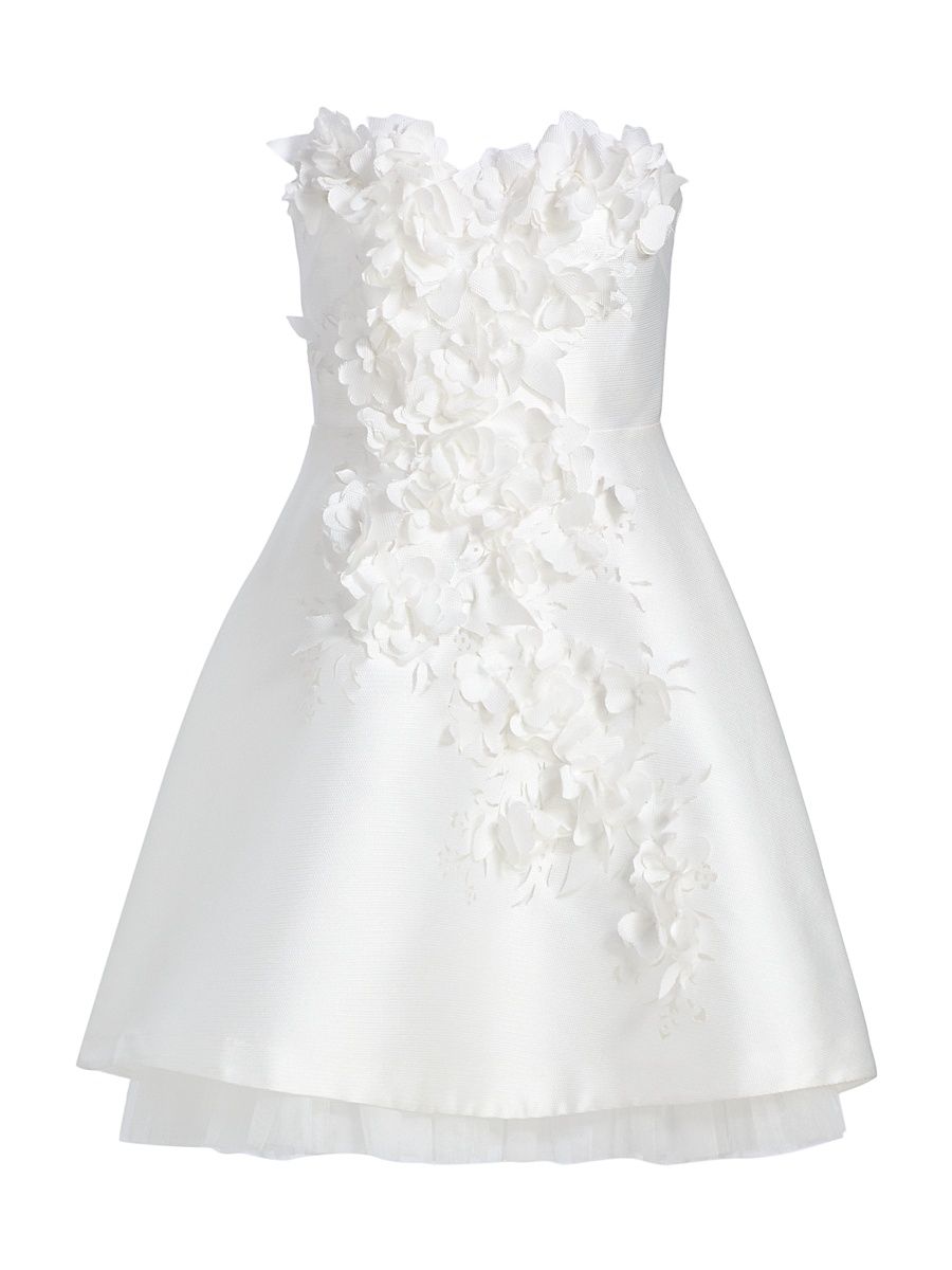 Women's Floral Appliqué Strapless Cocktail Dress - Light Ivory - Size 16