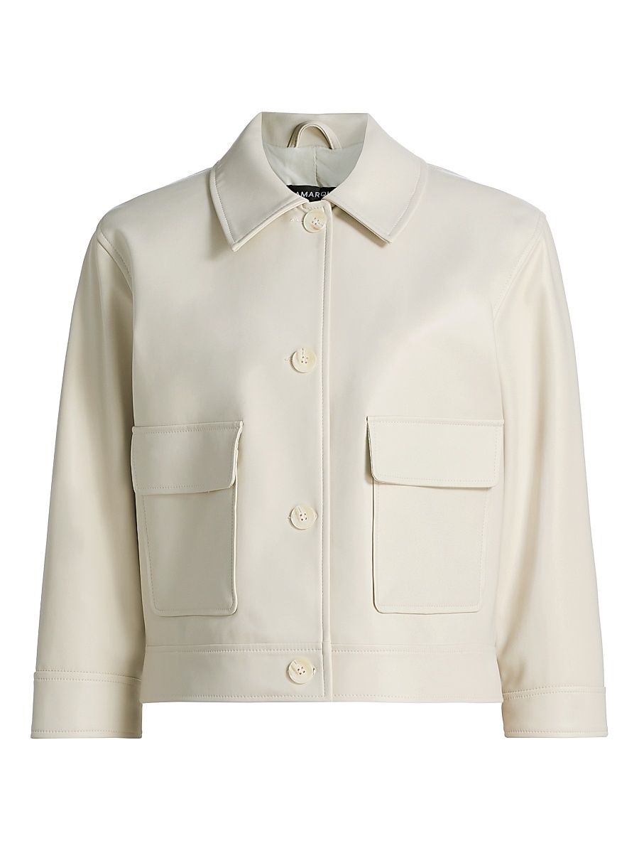 Women's Elara Faux Leather Shirt Jacket - Bone - Size XS