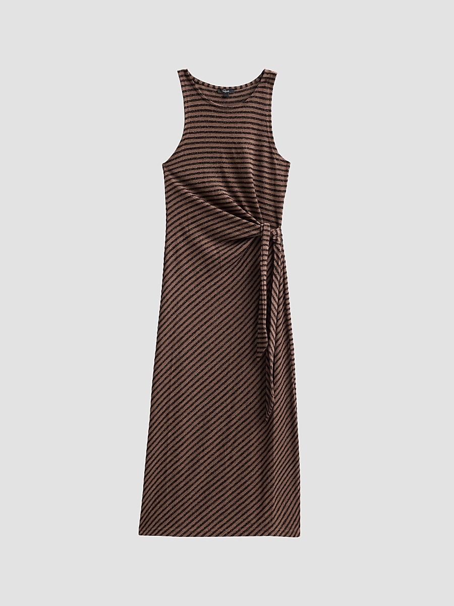 Women's Ricky Striped Tie-Waist Midi Dress - Onyx Cocoa Stripe - Size XS