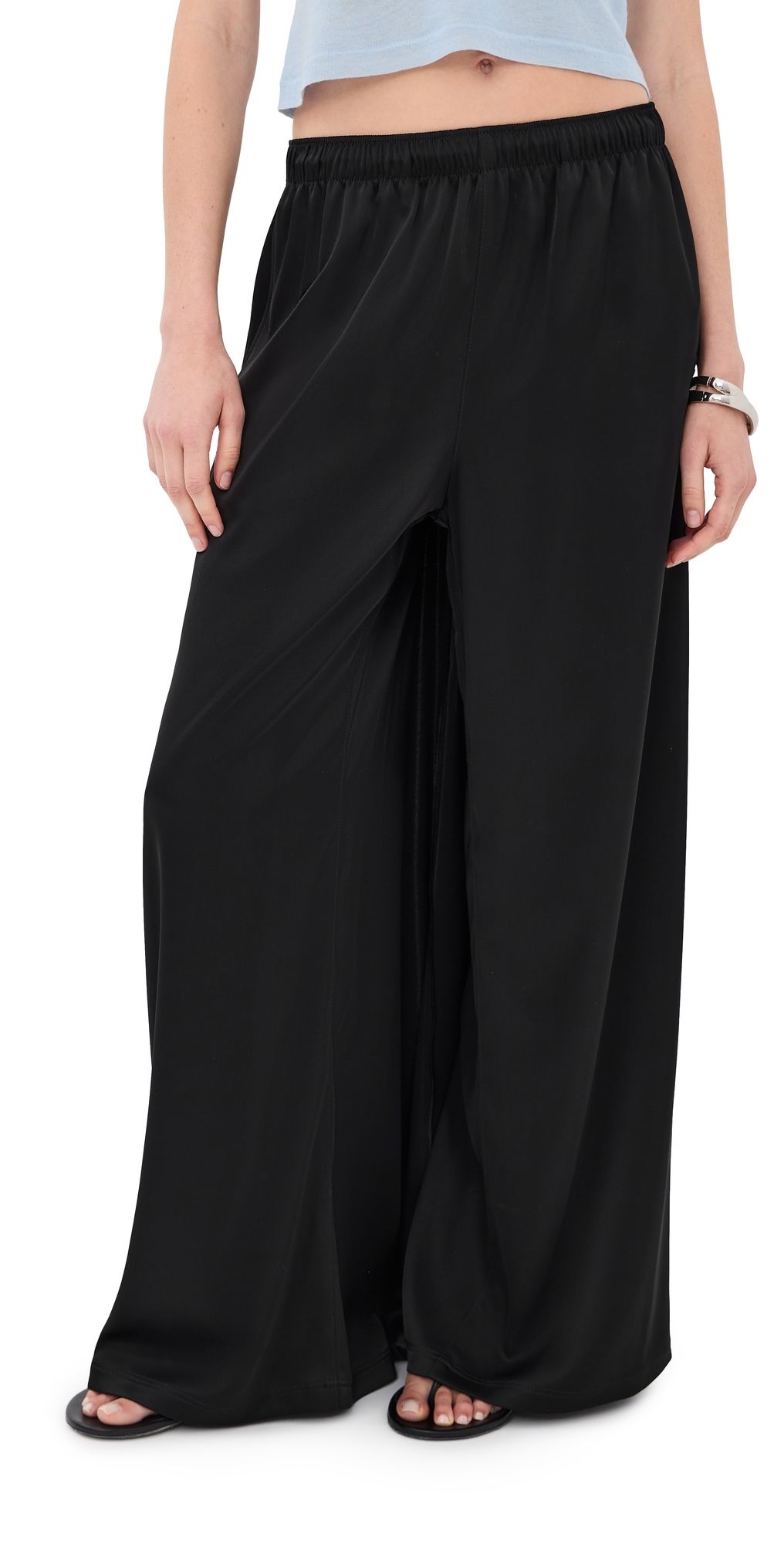 Courrèges Satin Wide Train Pants Black 36