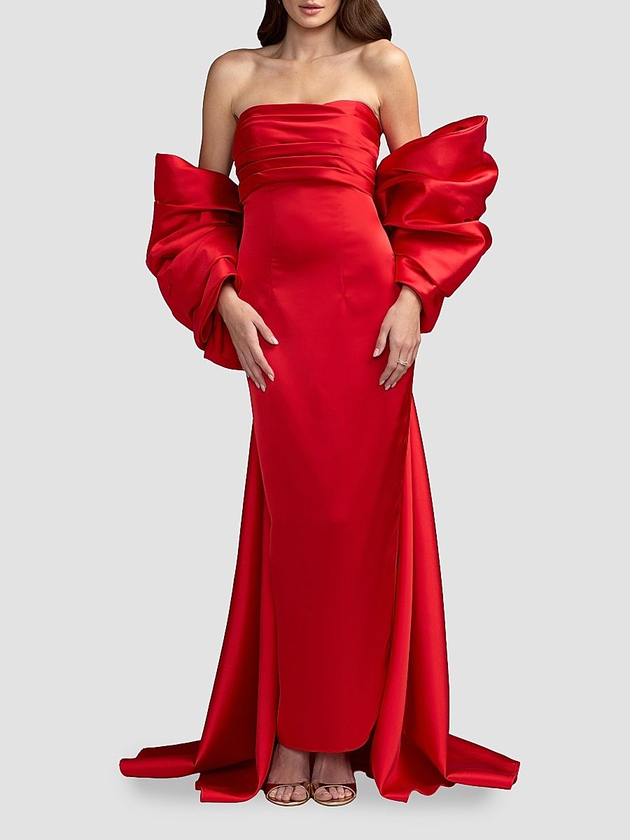 Women's Oversized Bow Satin Gown - Ruby - Size 2