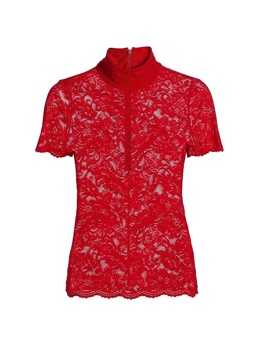 Women's Callen Floral Lace Short-Sleeve Top - Cabernet - Size XL