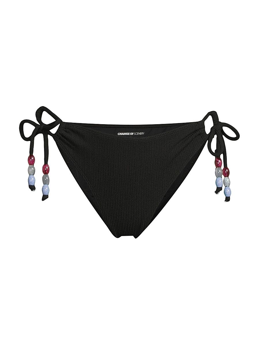 Women's Taryn Hipster Tie Bikini Bottom - Black Texture - Size Medium