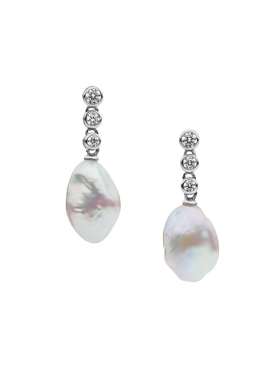 Women's Zagora Winslie Rhodium-Plated, Cubic Zirconia & Freshwater Pearl Drop Earrings - Rhodium