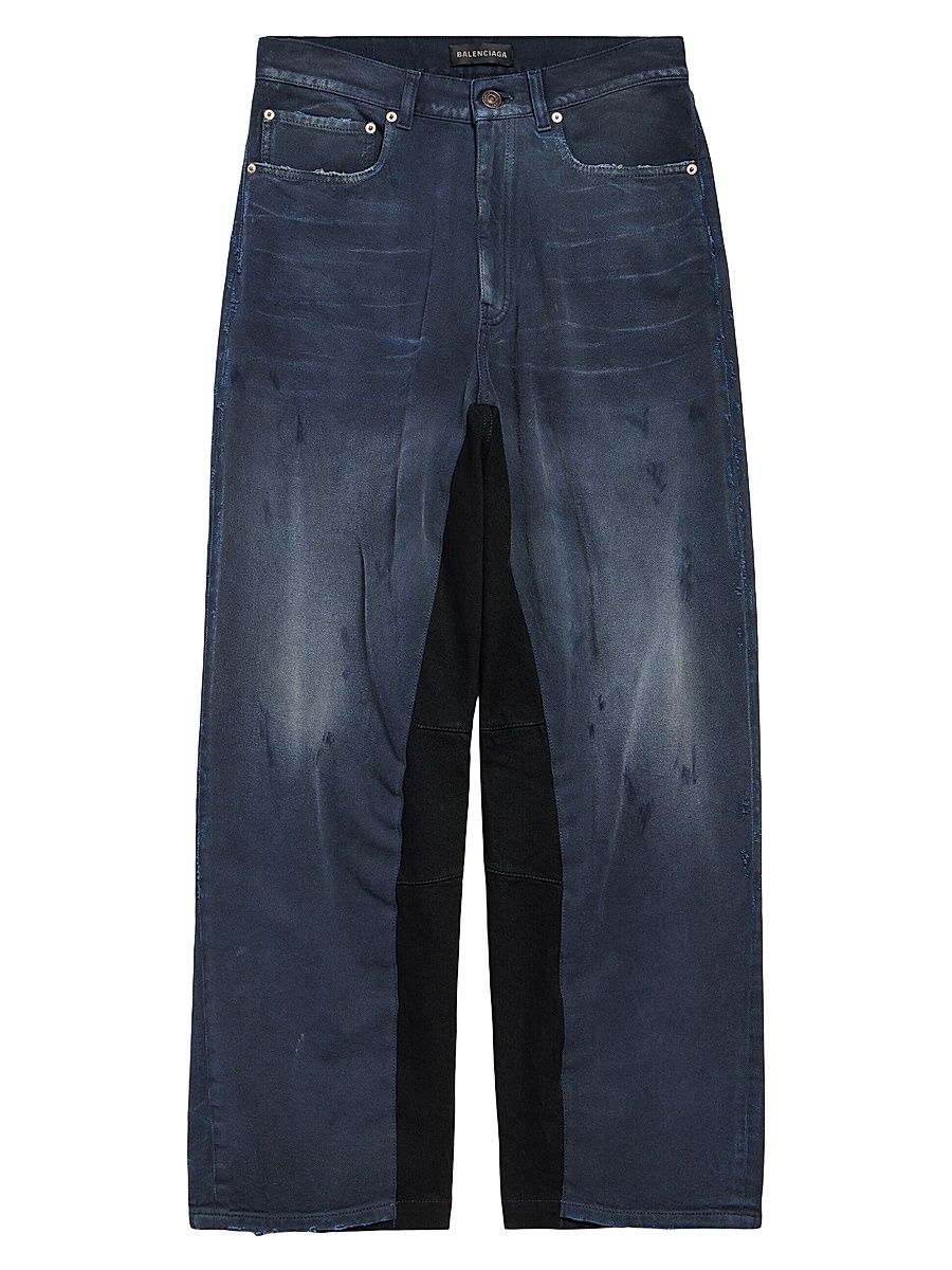 Men's Patched Baggy Jeans - Dirty Dark Blue - Size Large