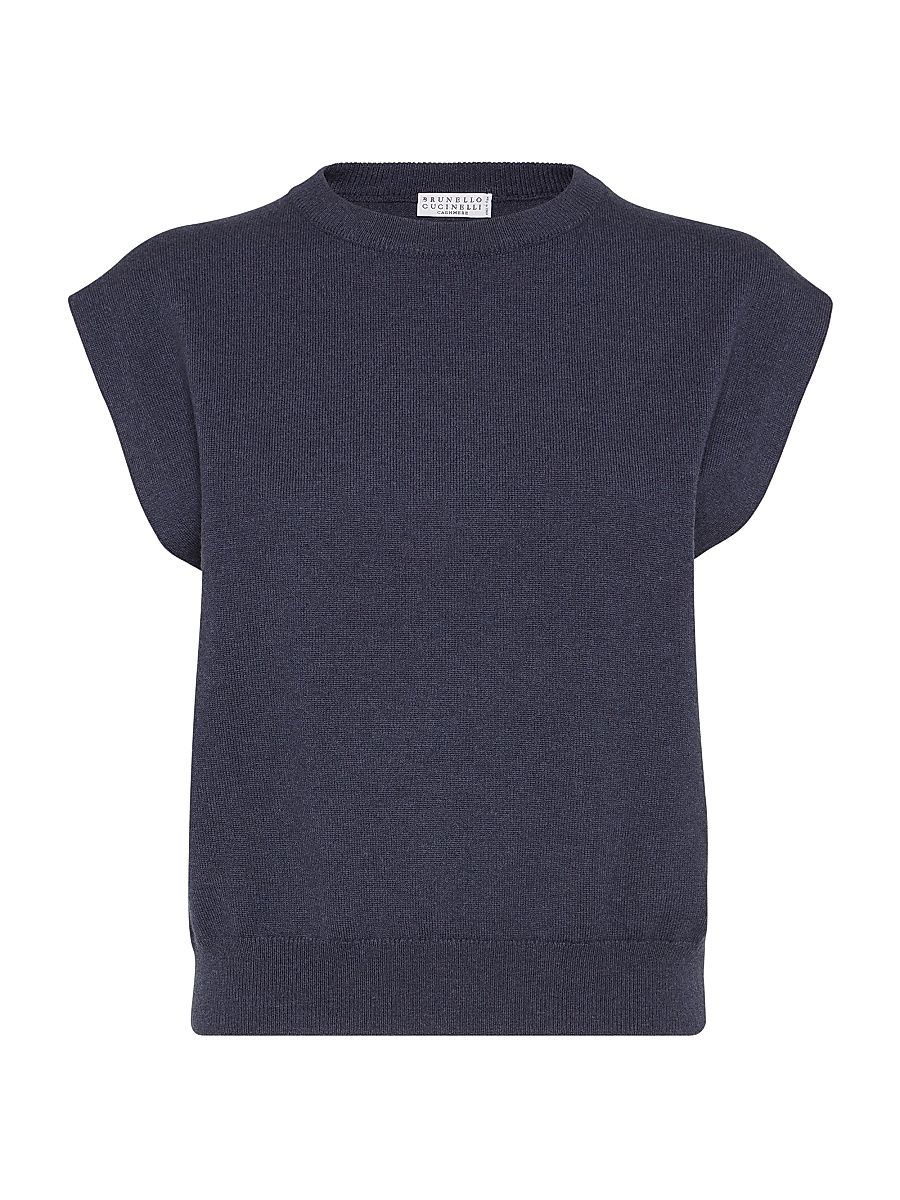 Women's Cashmere Sweater with Monili - Navy Blue - Size XXS