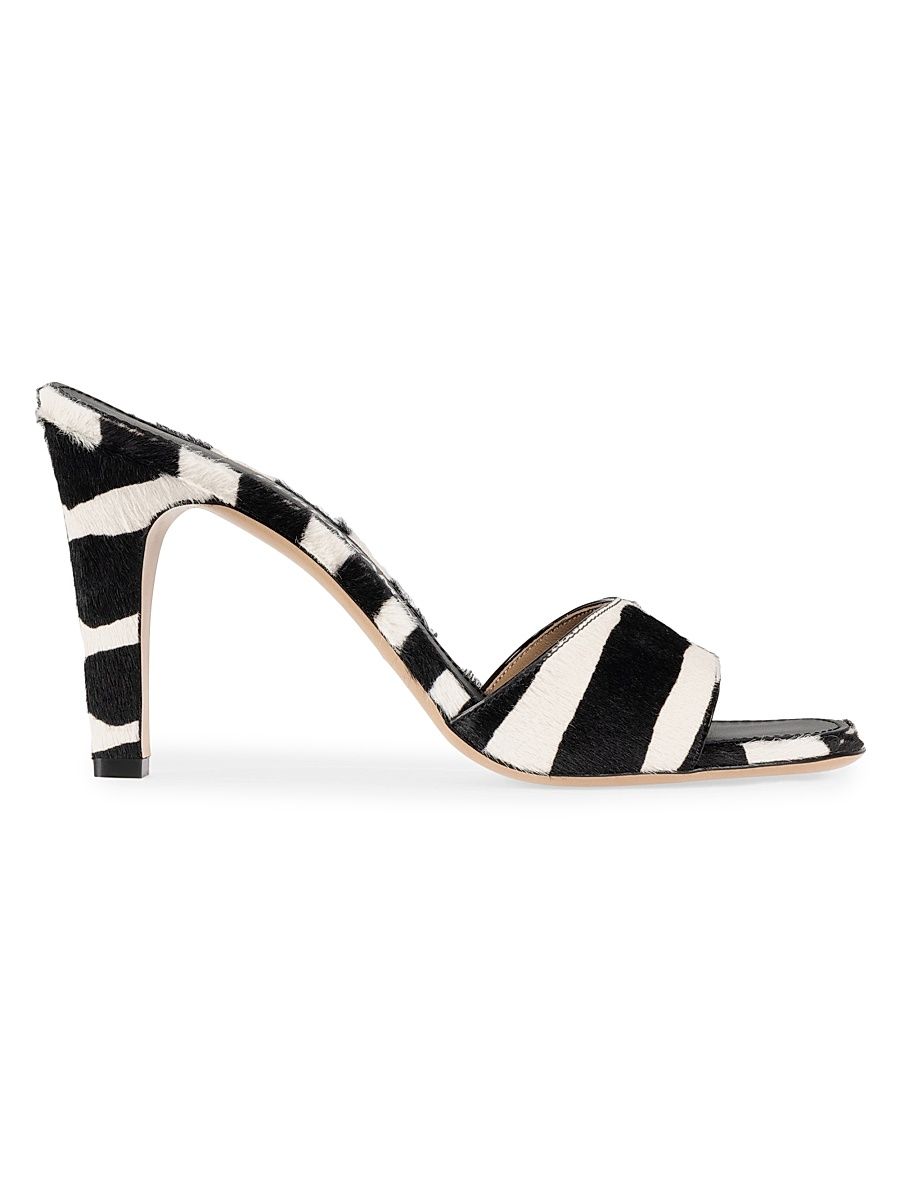 Women's Tatiana 95MM Zebra-Print Calf Hair Sandals - Kasba Bianco Nero Biscotto - Size 11