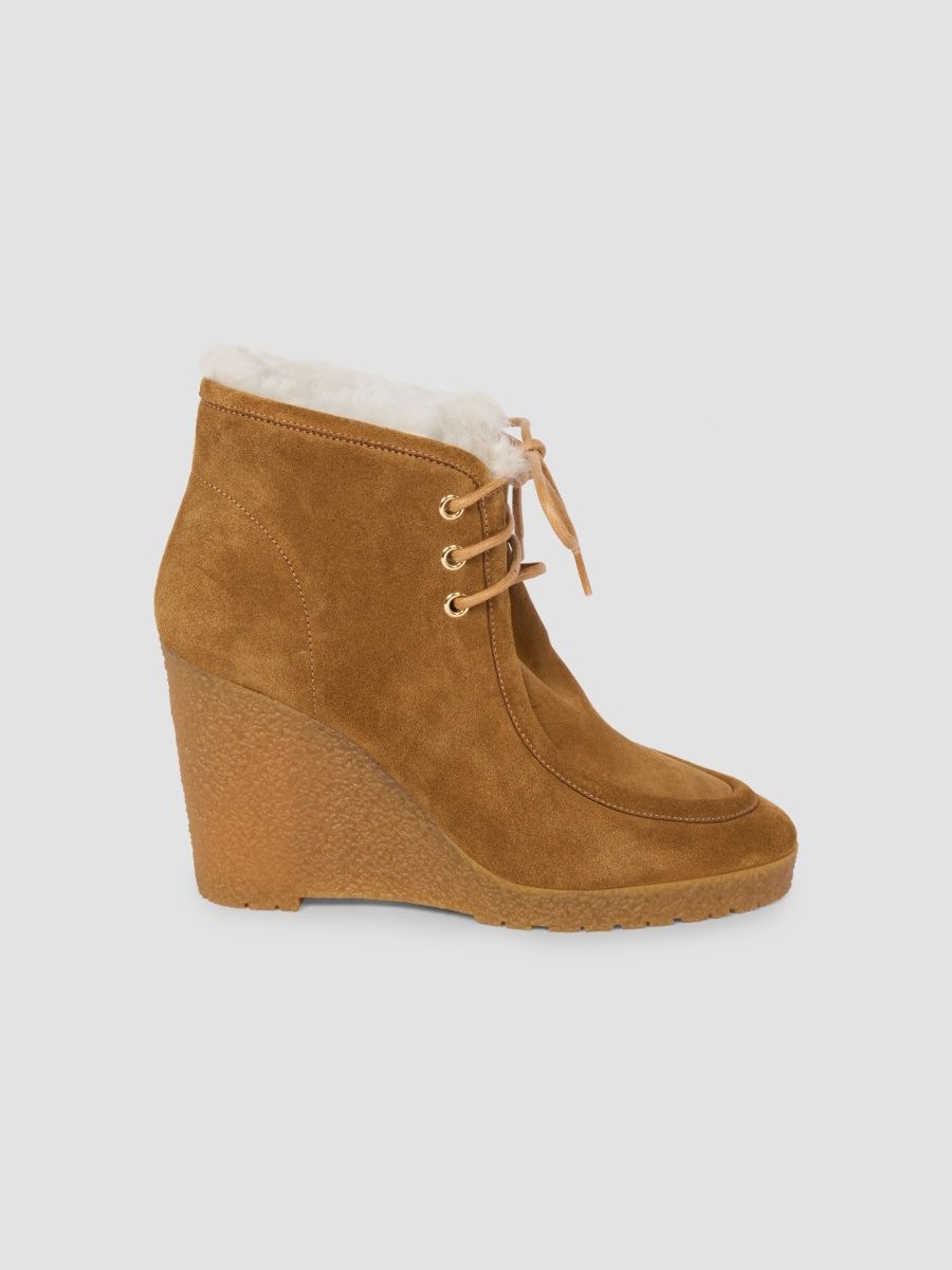 Isabel Marant Women's Cylia Shearling-Trim Suede Ankle Boots - Cognac - Size 5