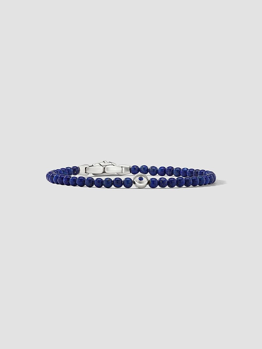 David Yurman Men's Spiritual Beads Evil Eye Bracelet in Sterling Silver - Lapis Lazuli - Size Medium