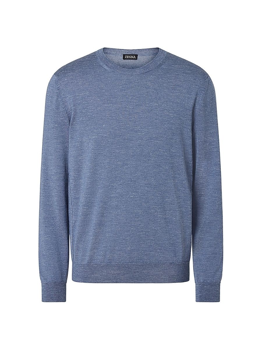 Men's Silk Cashmere and Linen Crewneck Sweater - Lilac Melange - Size 38