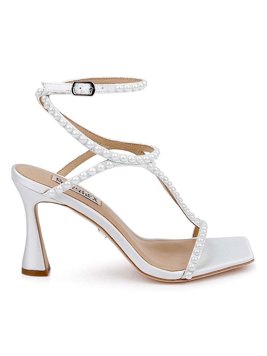 Women's Gianni 85MM Imitation Pearl-Embellished Satin Sandals - White Satin - Size 9.5