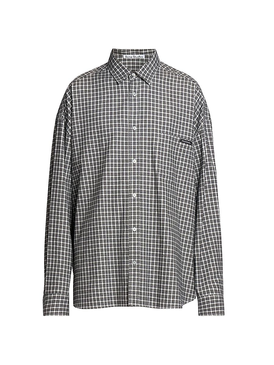 Men's Soffia Washed Flannel Check Shirt - Black White - Size 44