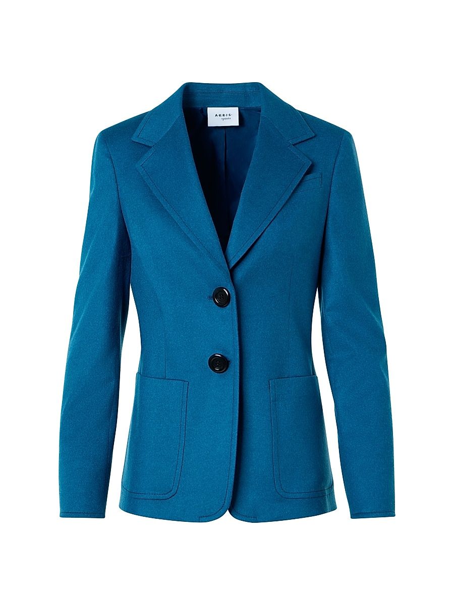 Women's Fitted Felted Wool Blazer - Teal - Size 16