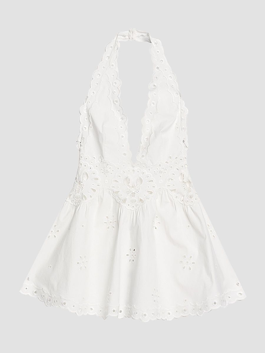 Women's Beranice Embroidered Eyelet Halter Mini Dress - Ivory - Size XL