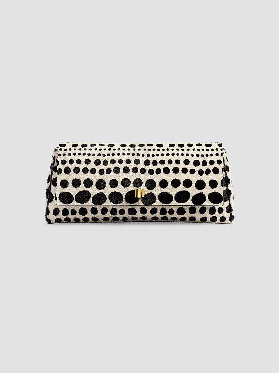Women's Audrey Dot-Pattern Suede Clutch - White Black
