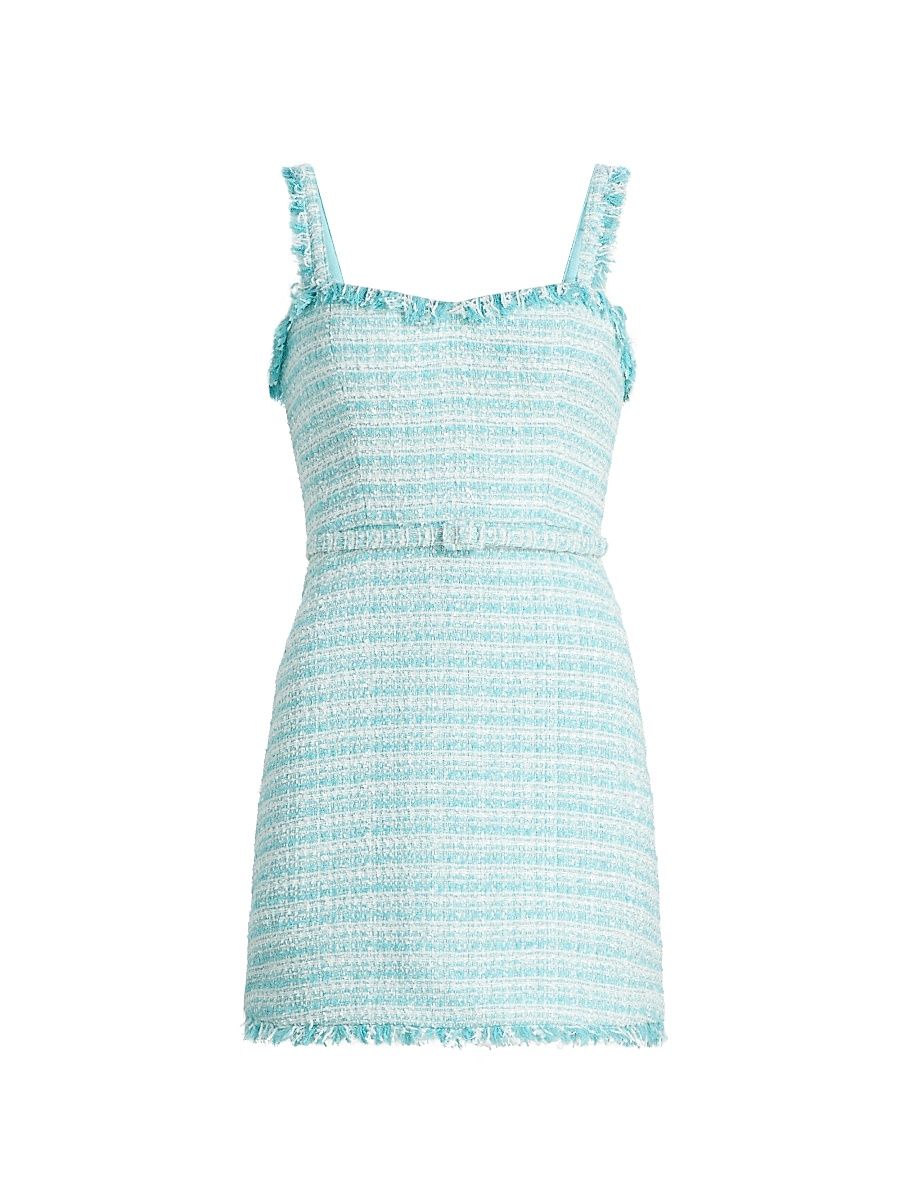 Women's Maci Tweed Belted Minidress - Blue Summer Tweed - Size XXS