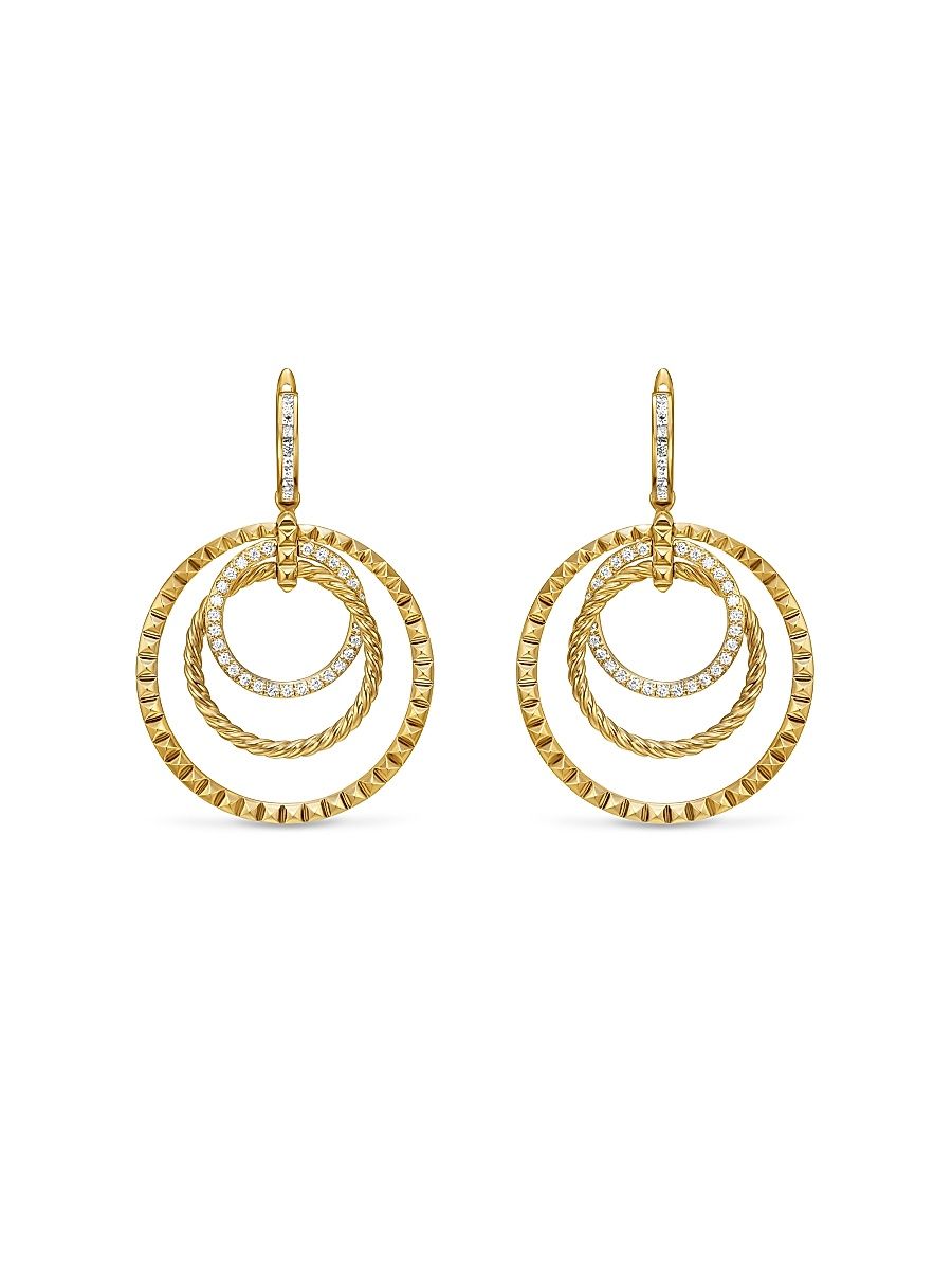 Women's Crossover Trio Drop Earrings in 18K Yellow Gold with Diamonds, 35MM - Diamond