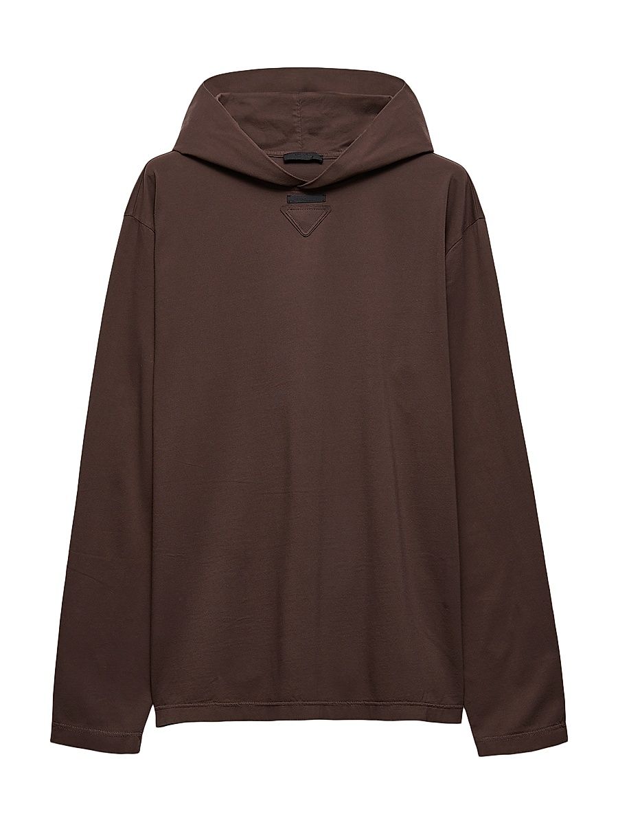 Men's Long-Sleeved Cotton Hoodie T-Shirt - Brown - Size Small