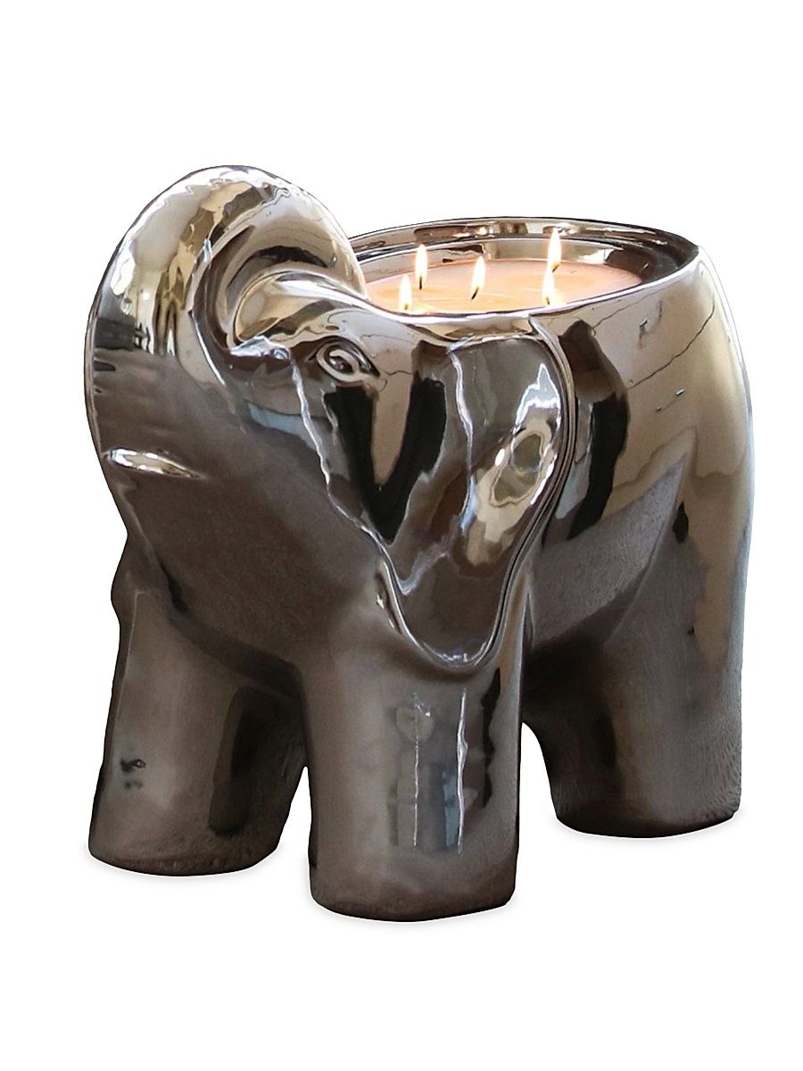 Silver Grand Elephant Candle - Silver - Size Palo Santo