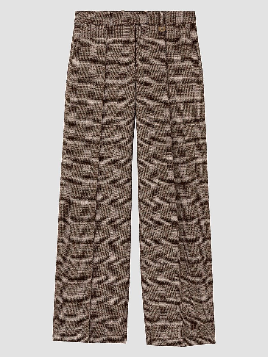 Women's Rozalyn Check Wool-Linen Tailored Trousers - Soap Beige - Size 0