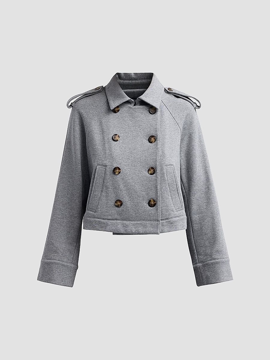 Women's Conneley Cotton-Blend Double-Breasted Crop Trench Coat - Heather Grey - Size XL